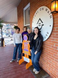 Ritual on Main Café at 1610 Stittsvile Main Street in Stittsville has placed one of the Zonta Club of Kanata-Stittsville Orange Ladies on their porch for 16 Days
