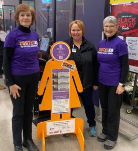 More Orange Ladies on Stittsville Main Street! Today the Zonta Says NO to Violence against Women campaign is highlighting the Orange Lady hosted by Browns’ Your Independent Grocer, 1251 Stittsville Main Street. Manager Allison joined Judith Ainsworth and Elspeth Nickle to stress that we need to call it femicide when a woman is murdered simply because she is a woman. While stopping at Browns for all your grocery needs, check out what the Orange Lady tells us about violence against women and what you can do. The Zonta Club of Kanata-Stittsville thanks Browns’ Independent for supporting our Zonta Says NO to Violence against Women campaign!