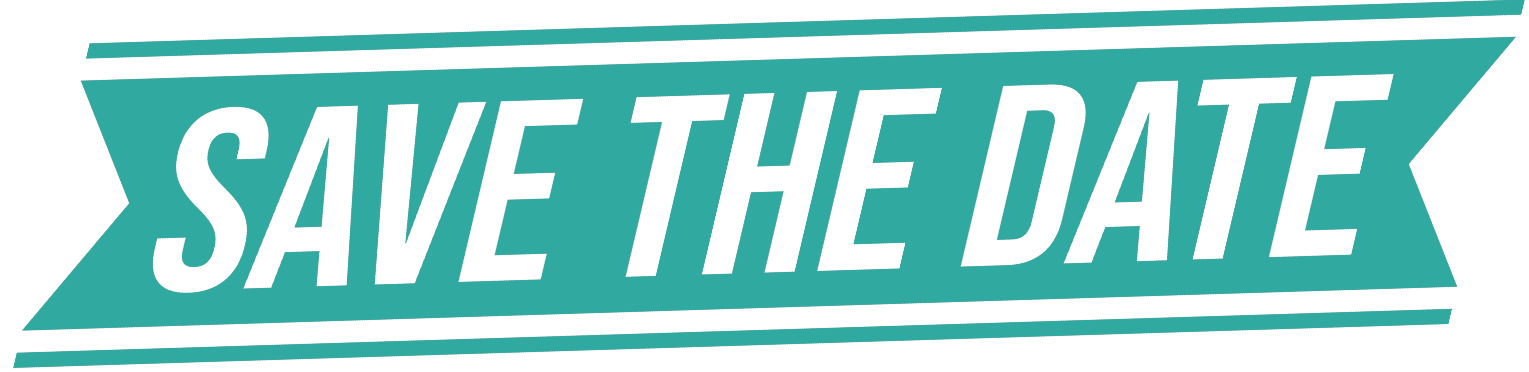Save the Date Ribbon a teal ribbon with the words "Save the Date" in white letters